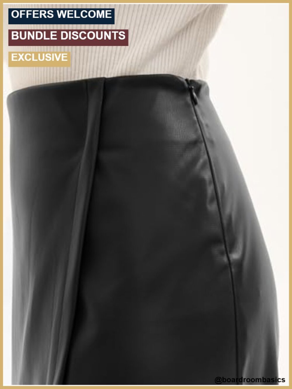Faux Leather Bodycon High Waisted Midi Pencil Skirt with Slit Work Fall Winter - Picture 2 of 6